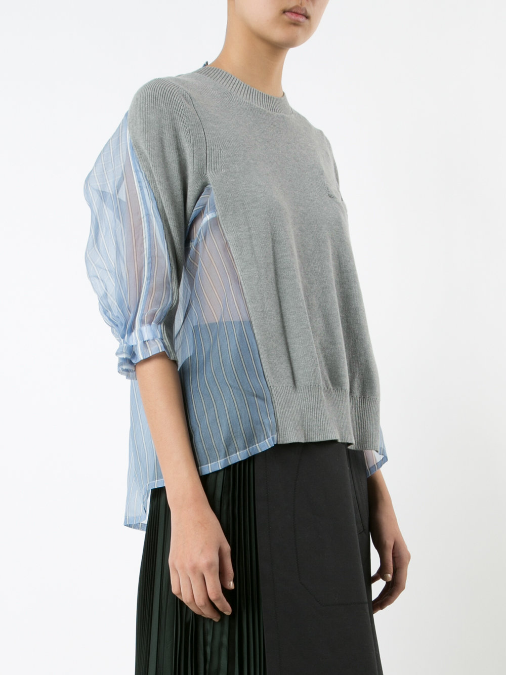 contrast silk panel sweater