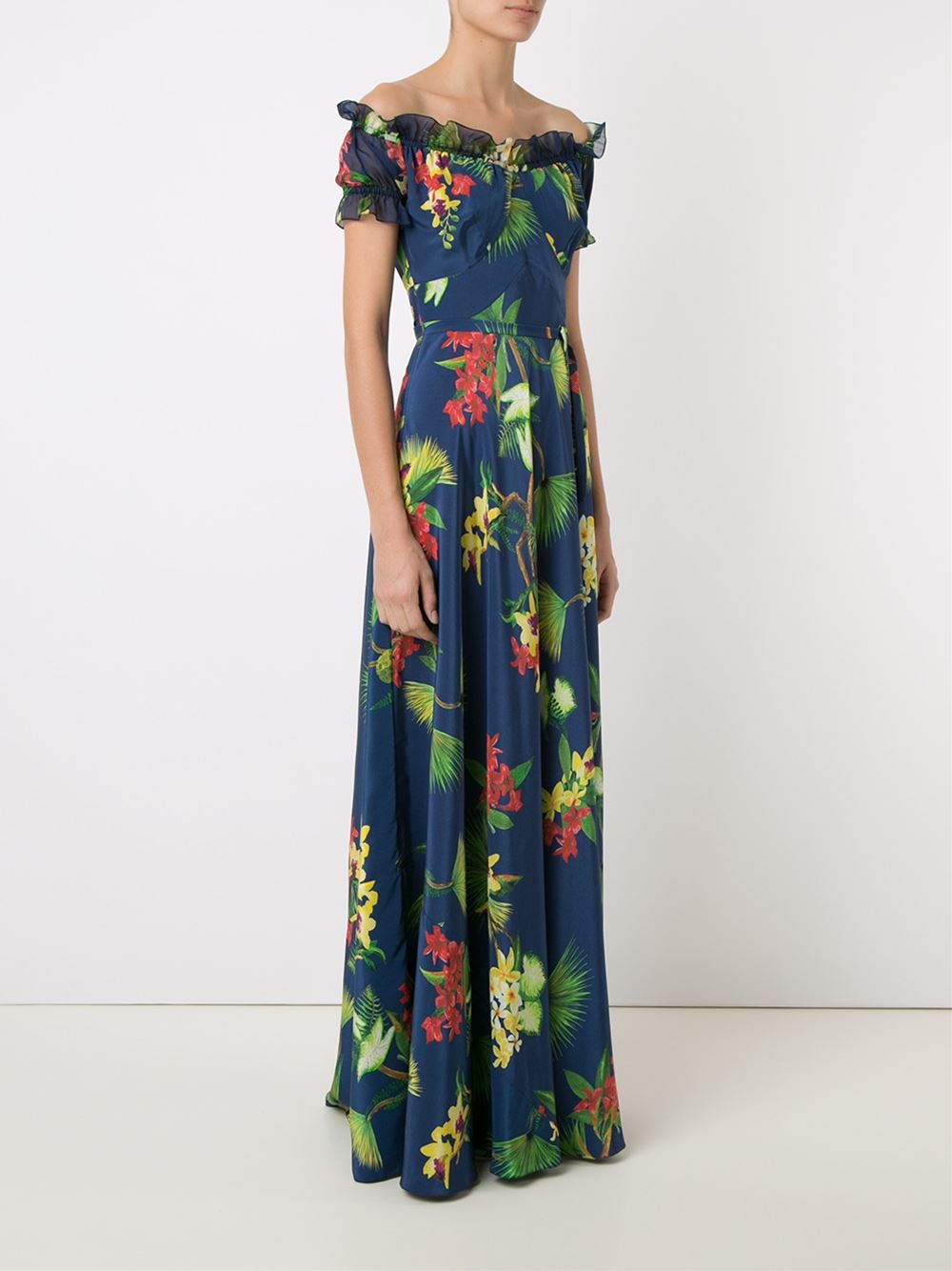 off-shoulder flared long dress