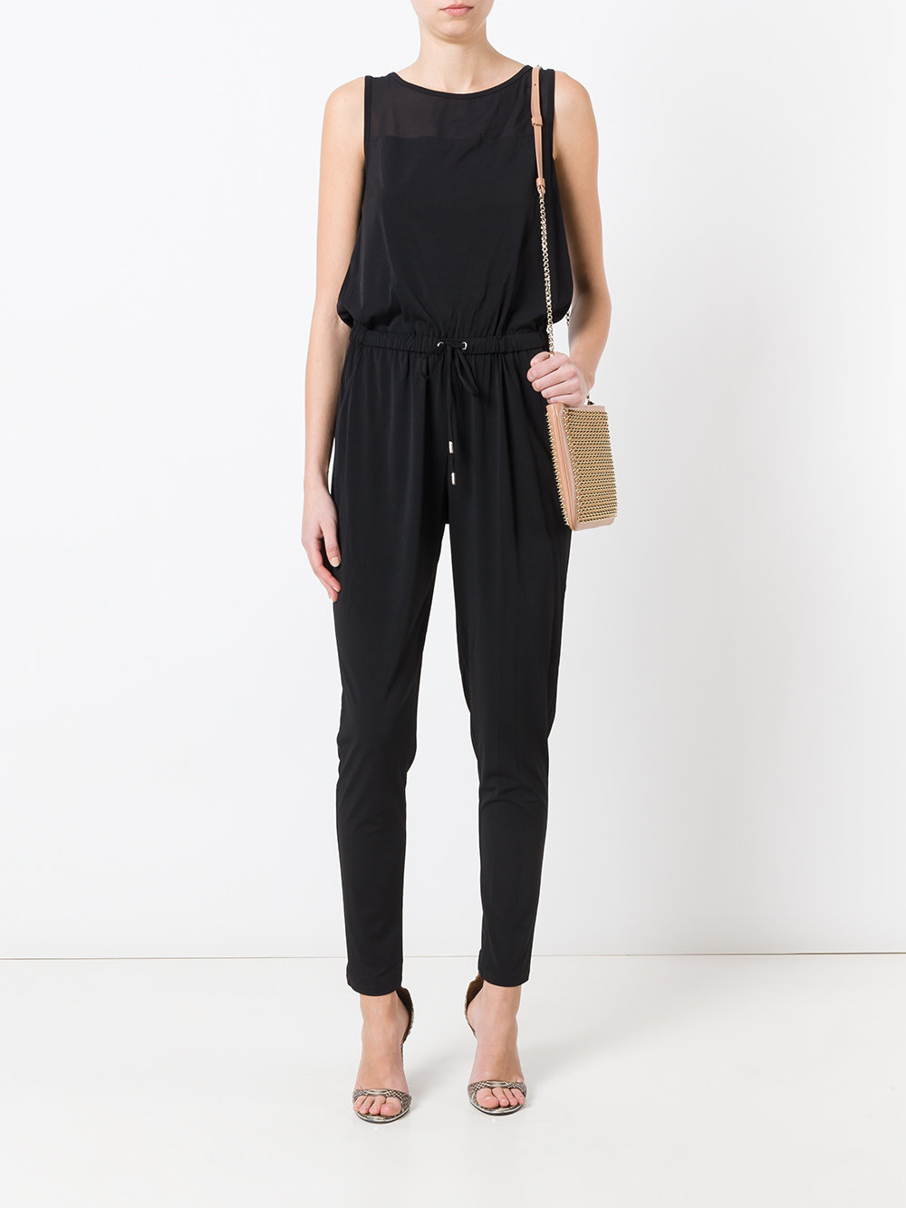 jumpsuit with tapered leg and drawstring waist