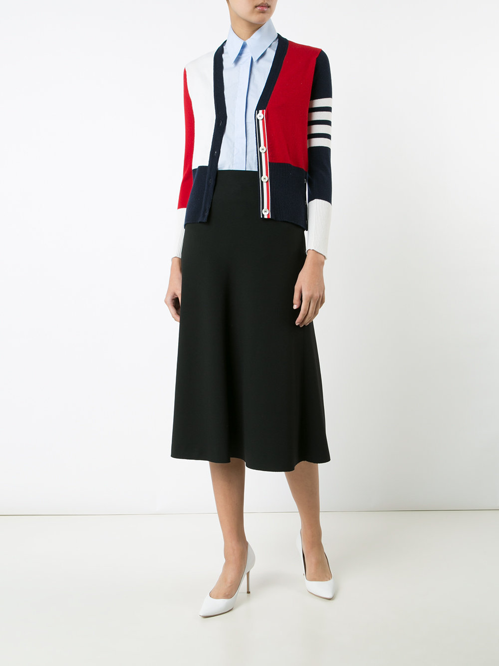 block colour V-neck cardigan
