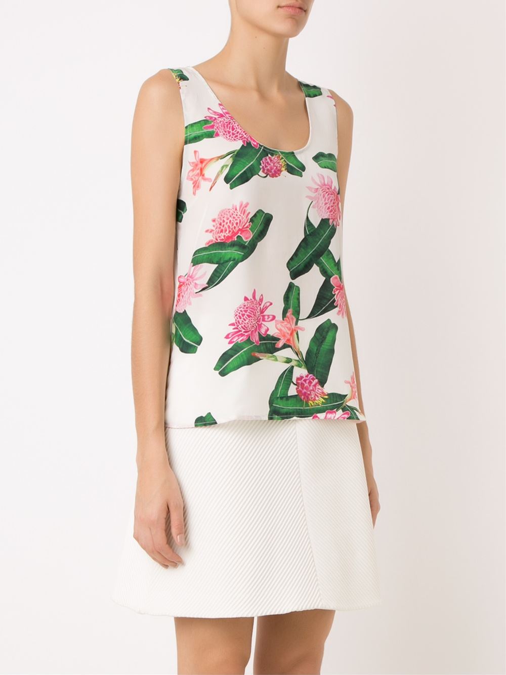 sleeveless floral blouse
