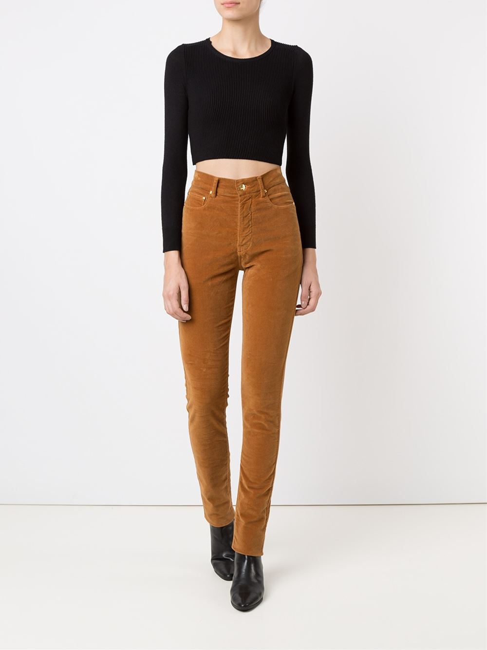 high waited velvet skinny trousers