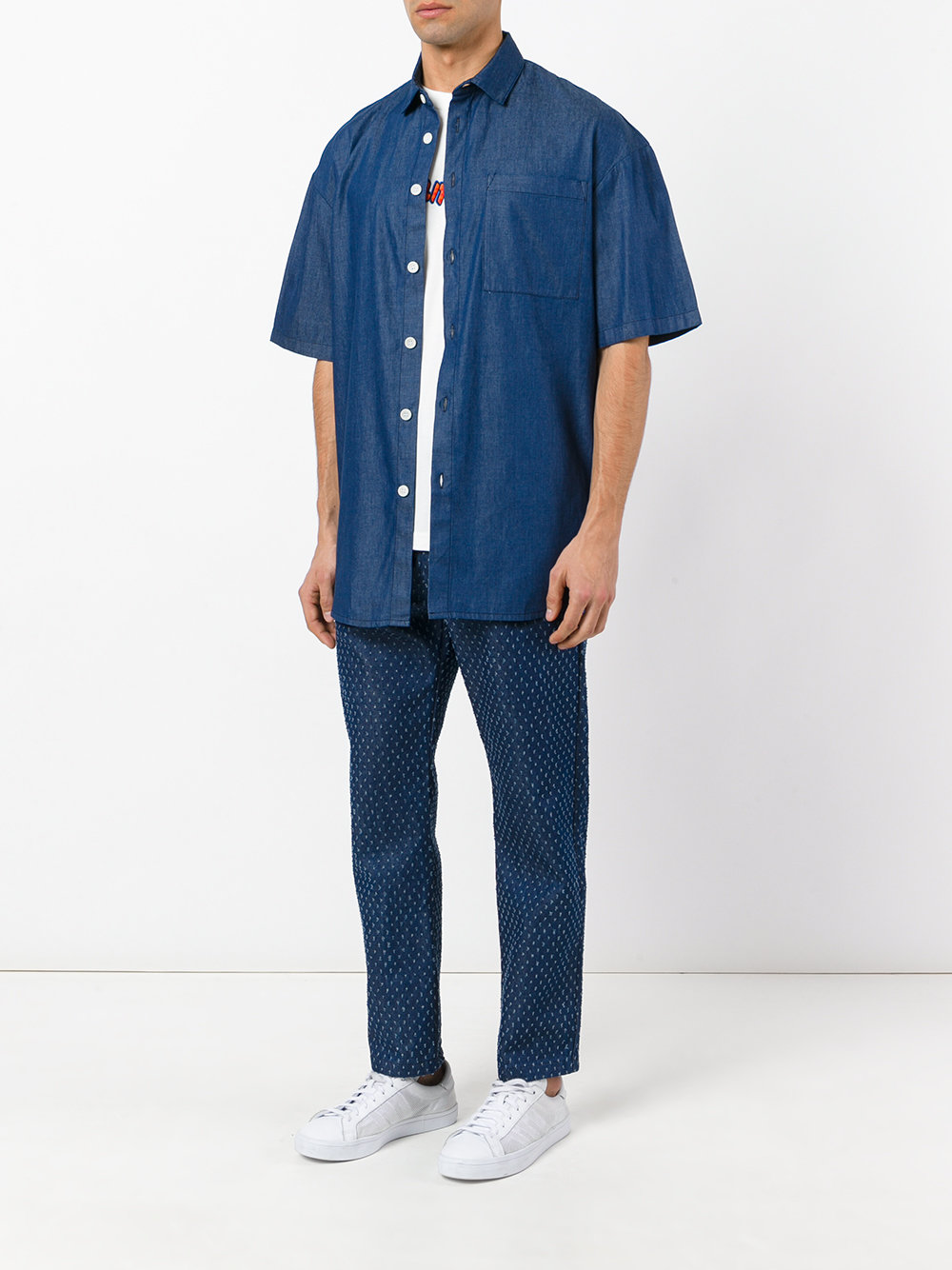oversized chambray short sleeve shirt