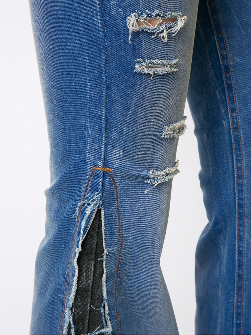 distressed overlay maxi flared jeans