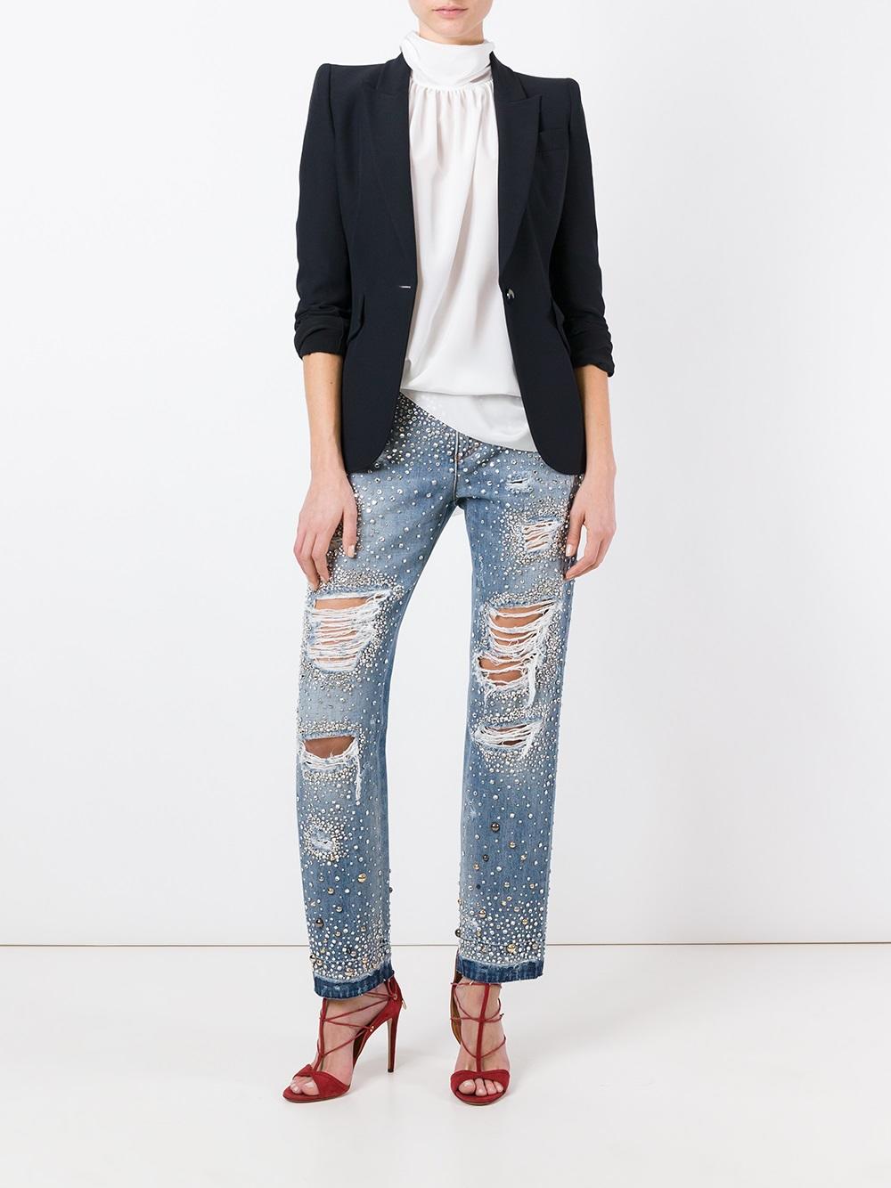 rhinestone ripped boyfriend jeans