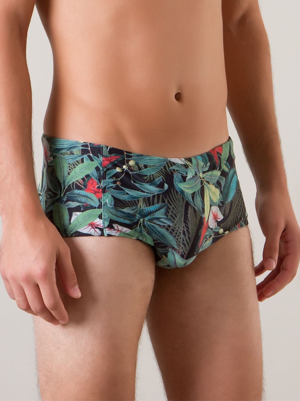 foliage print swim trunks