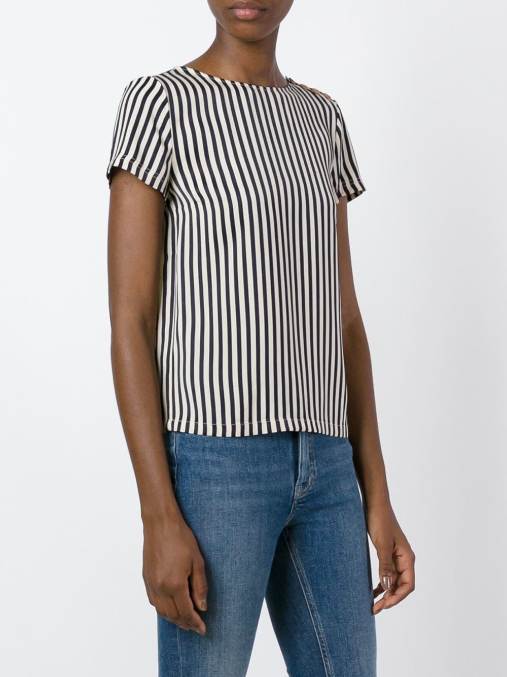 shoulder detailed striped blouse