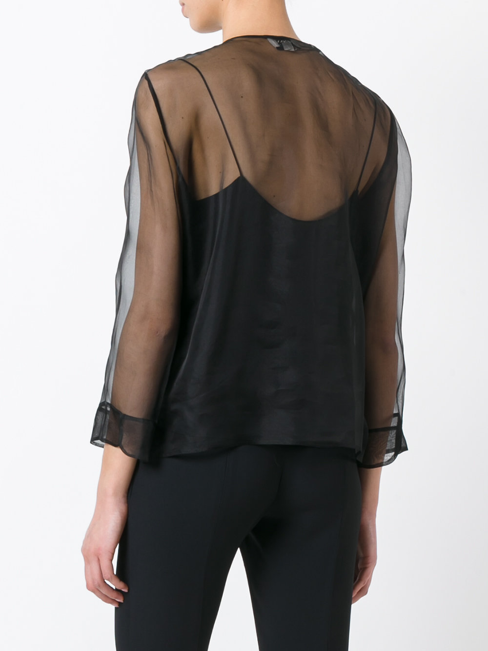 three-quarters sleeve sheer blouse