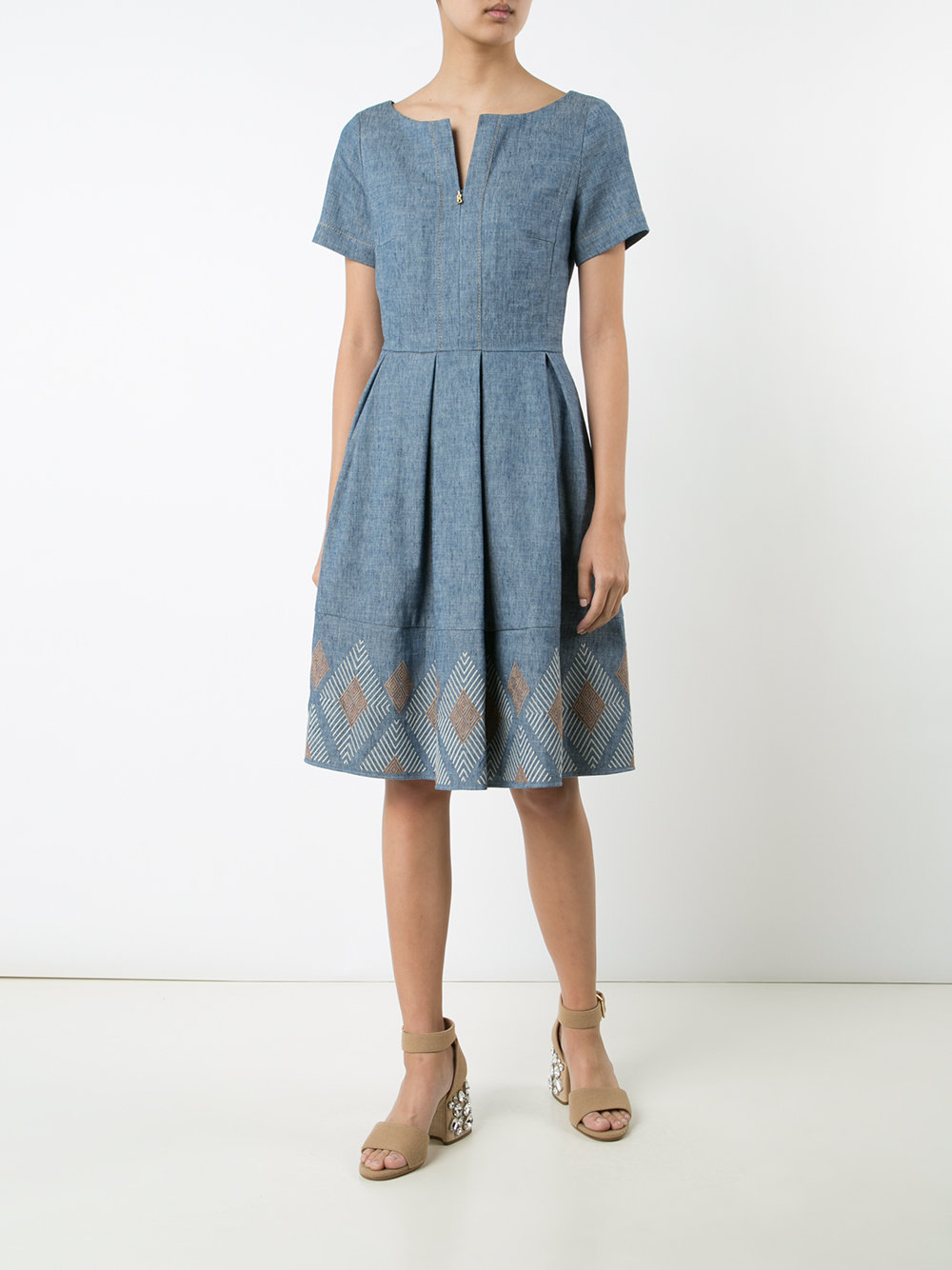 flared denim dress 