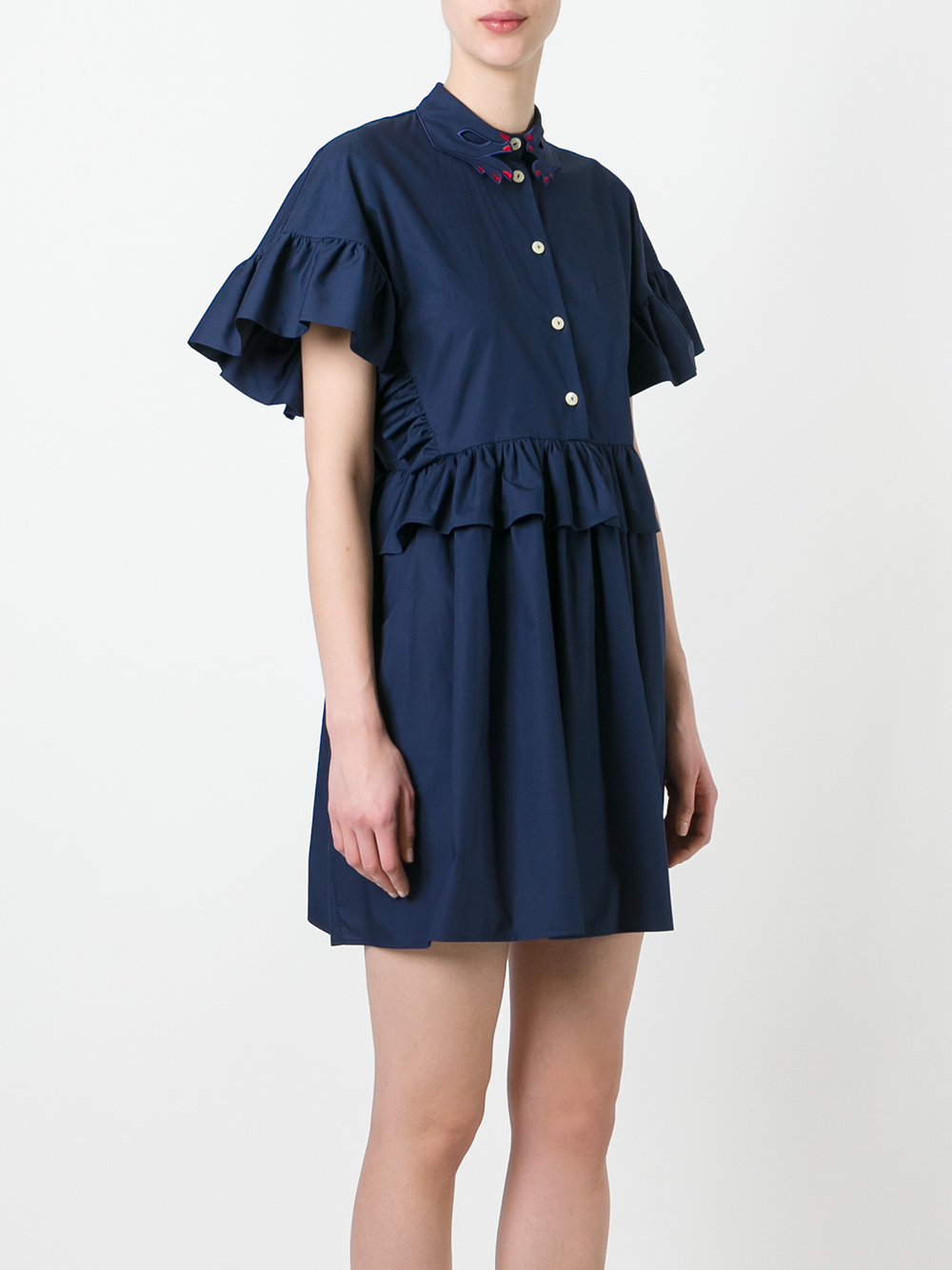 pleated trim shirt dress