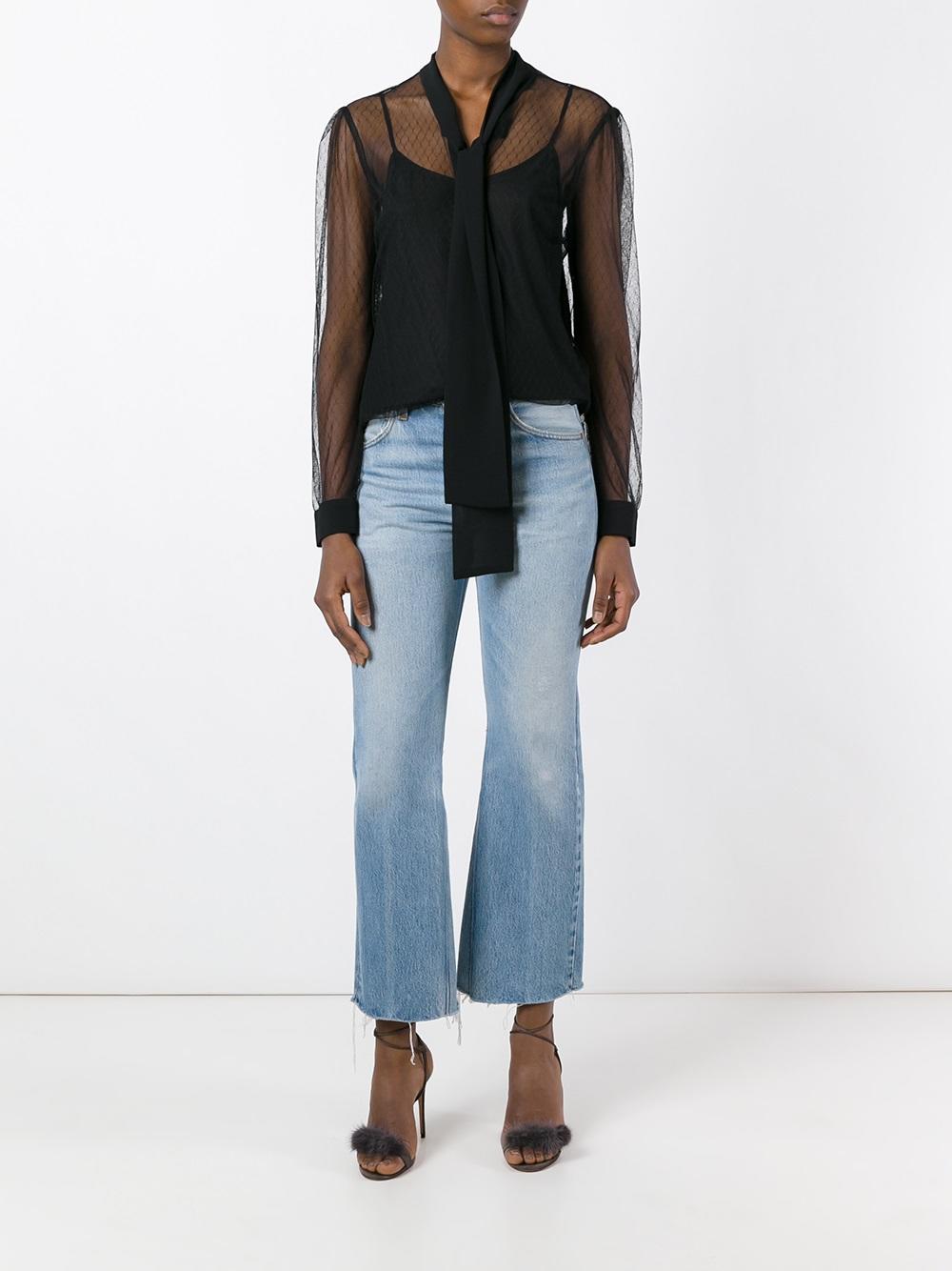 tied neck sheer blouse