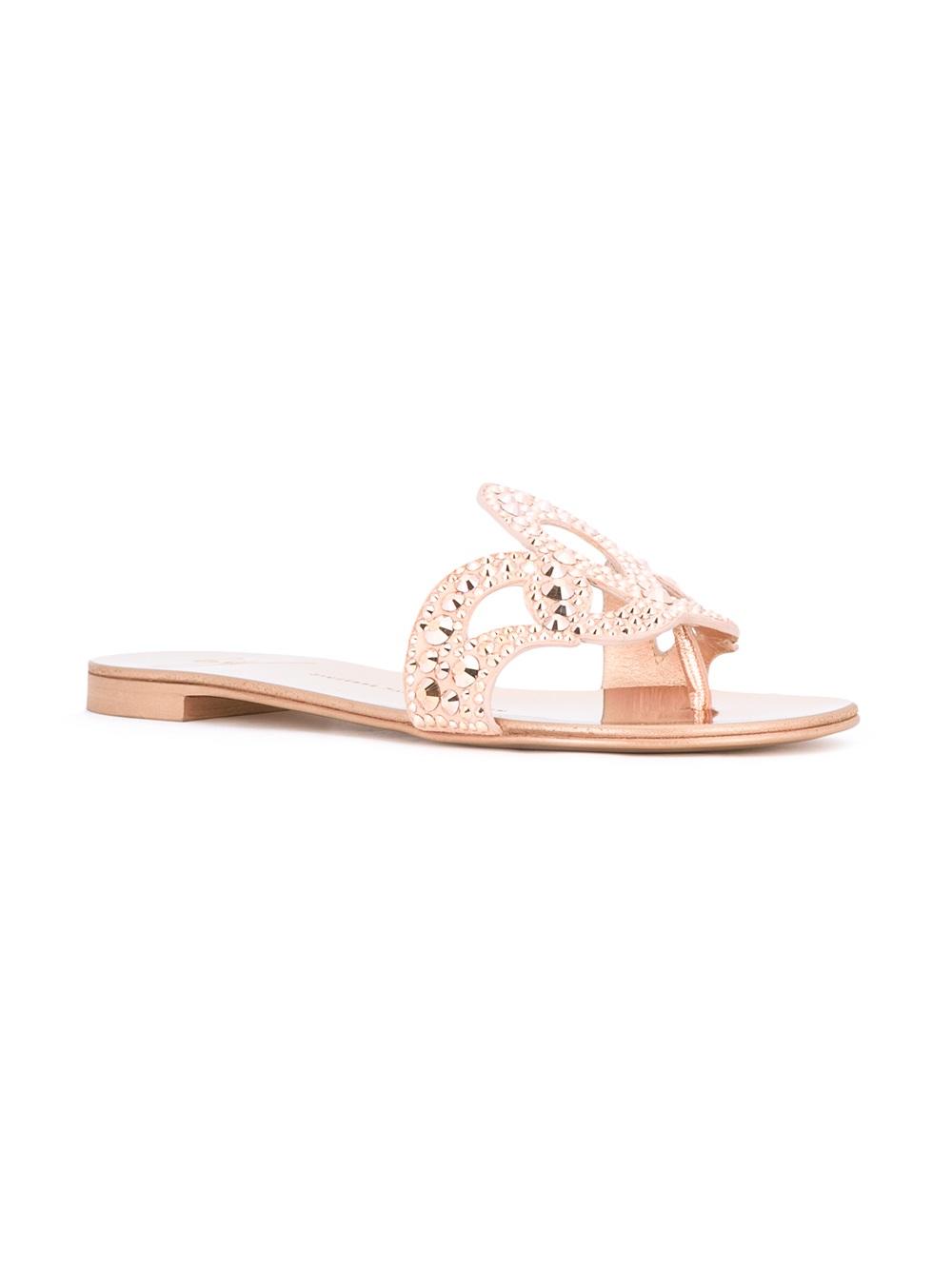 metallic flat sandals