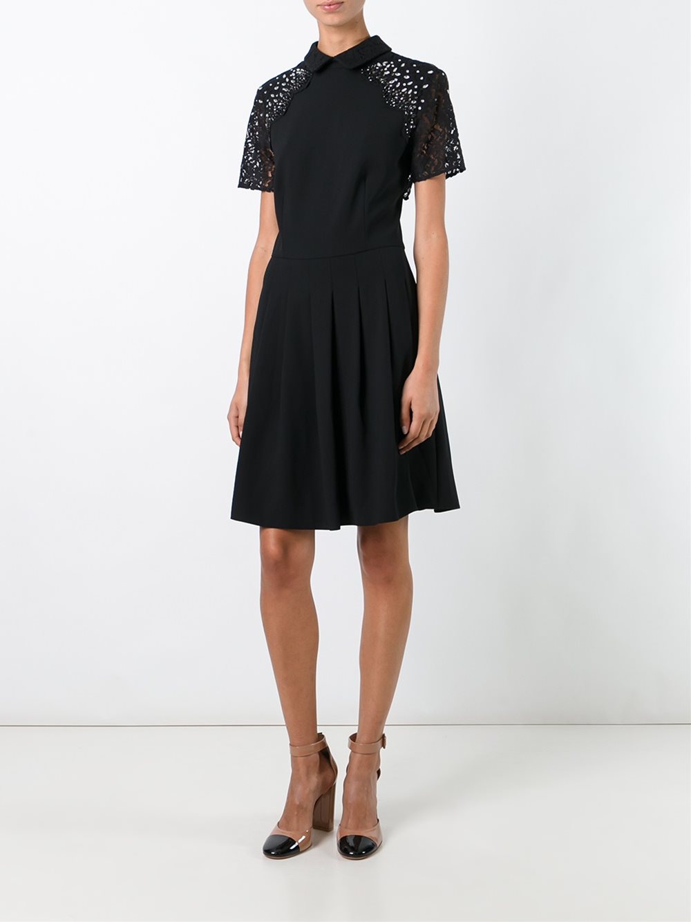 lace sleeve flared dress