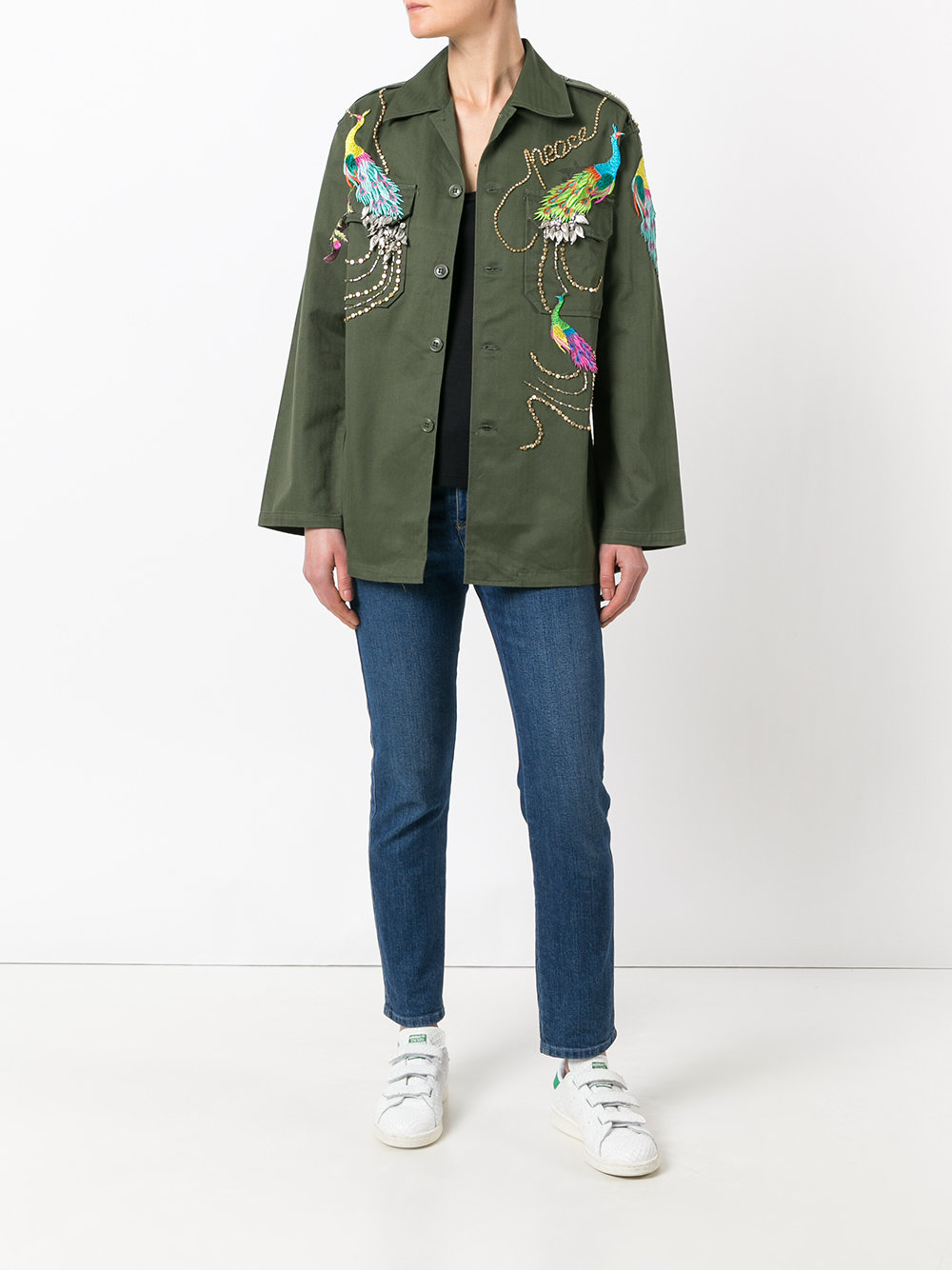 peacock embroidered army jacket 