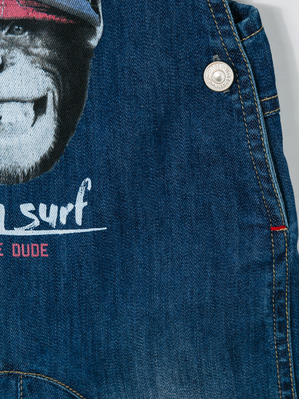 monkey print denim overall