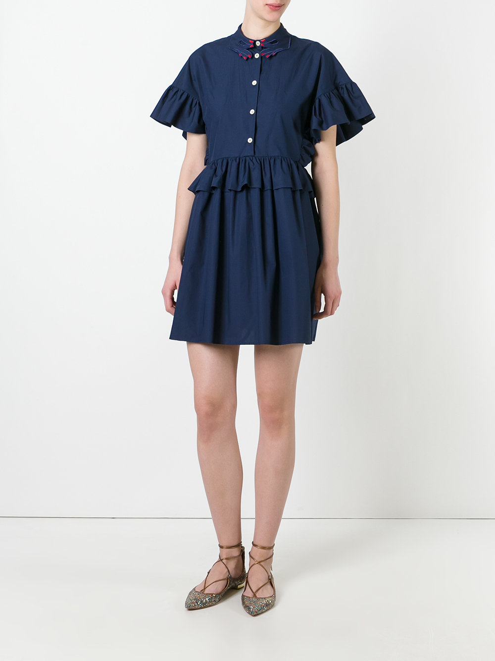 pleated trim shirt dress