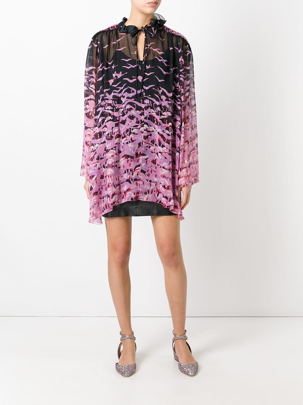 sheer flamingo print blouse 