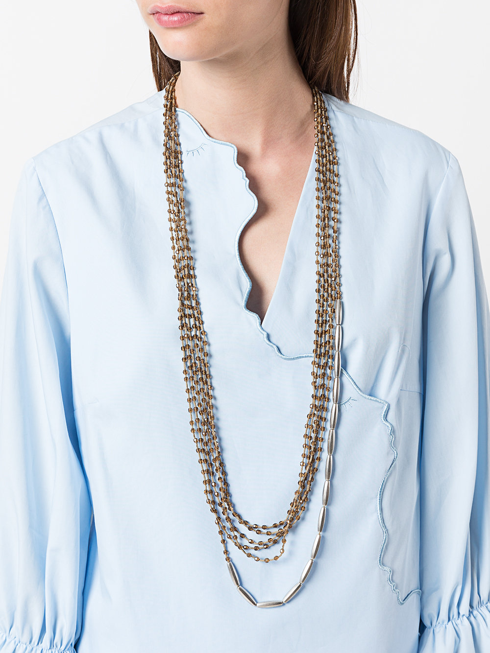 beads layered long necklace