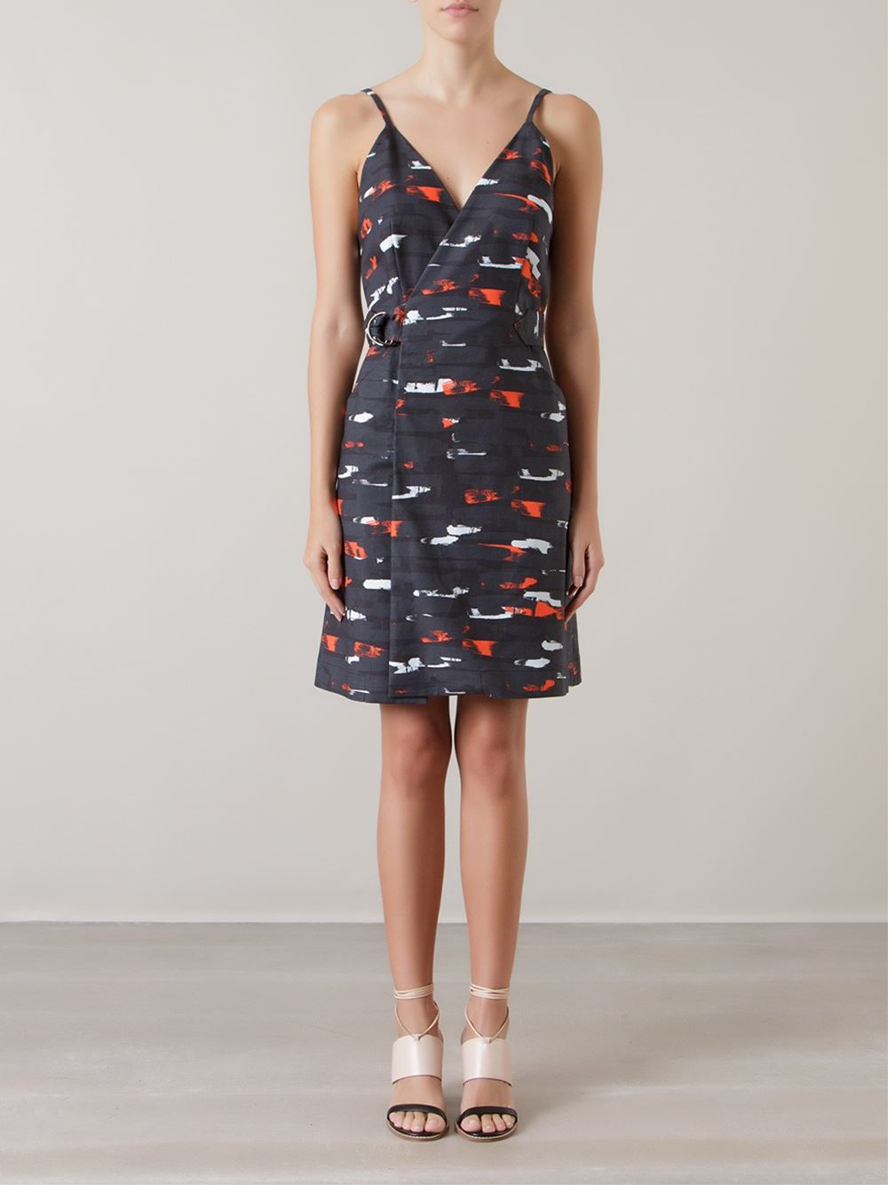 abstract print v-neck dress