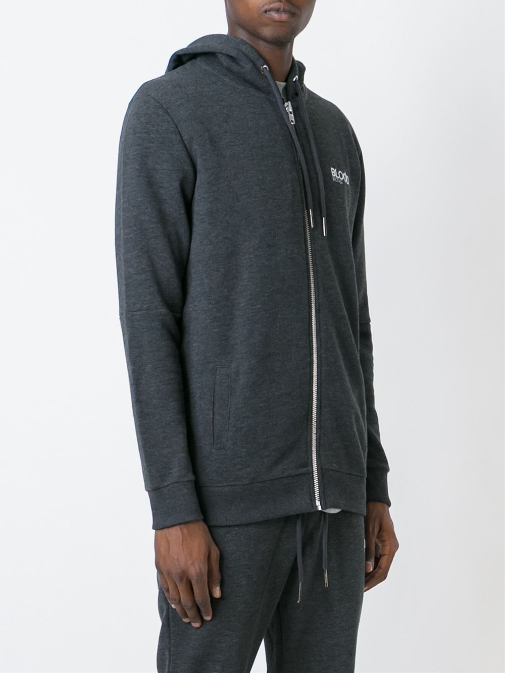 zipped-up hoodie