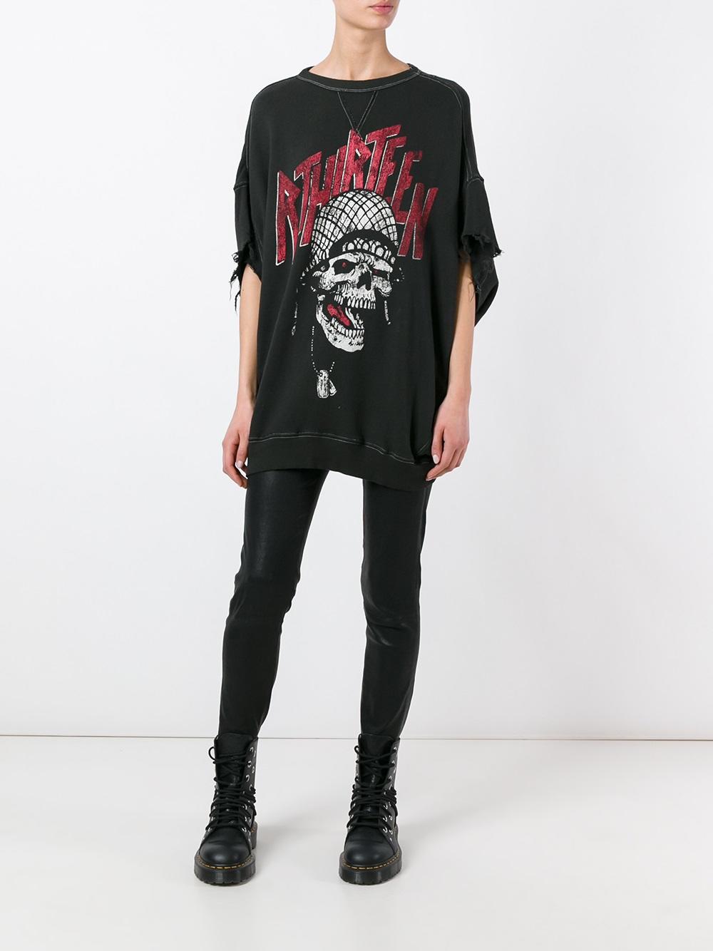 skull print distressed sweatshirt