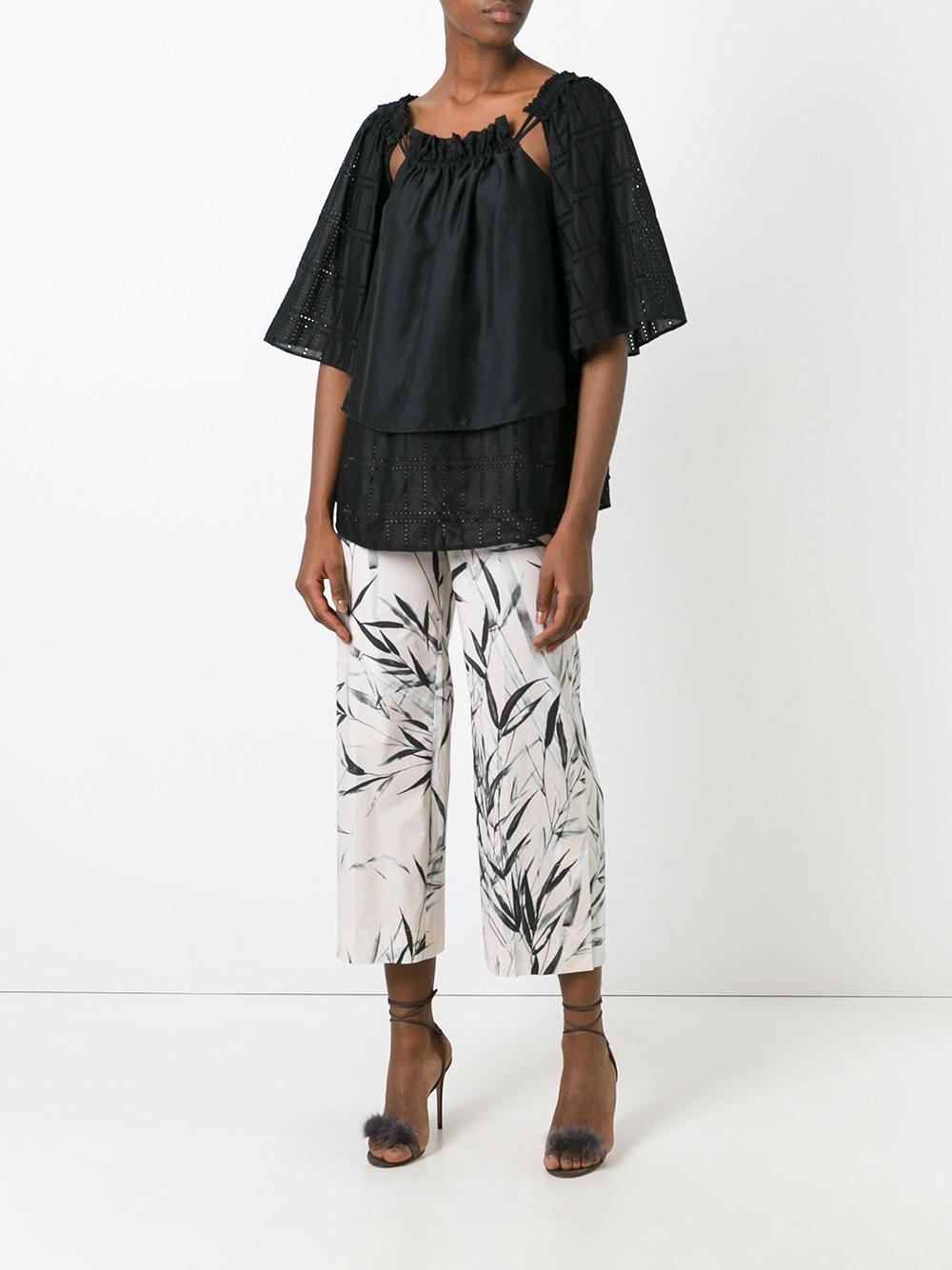 leaves print cropped trousers