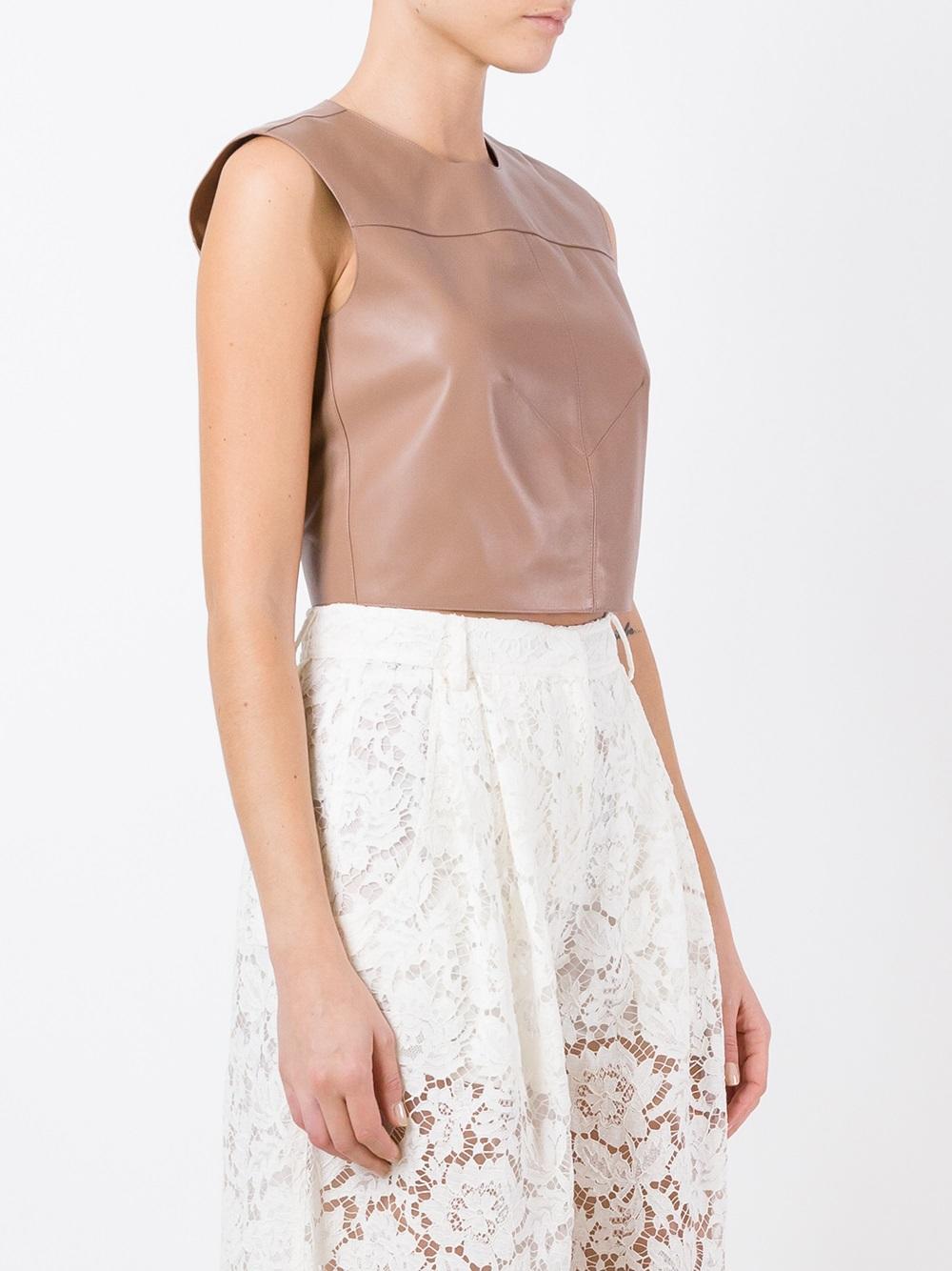 cropped lambskin top