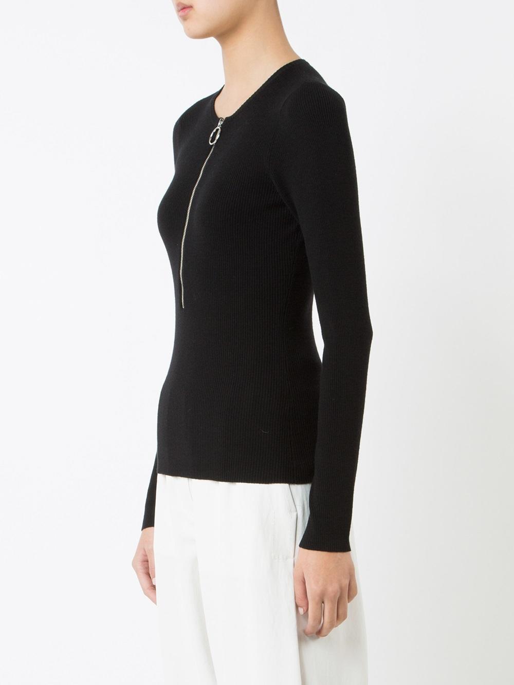 zipped round neck jumper