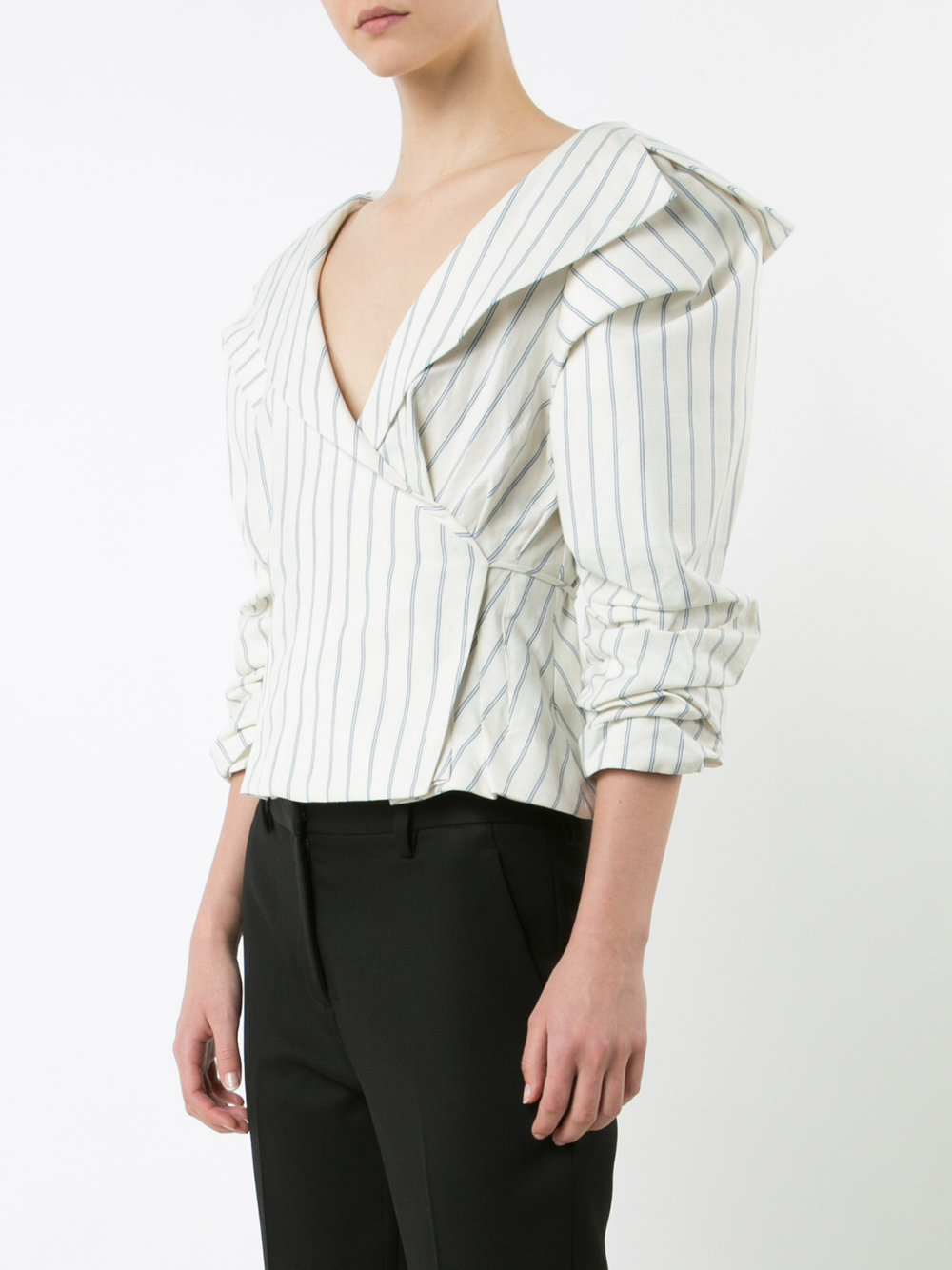 striped ruffled-sleeve blouse