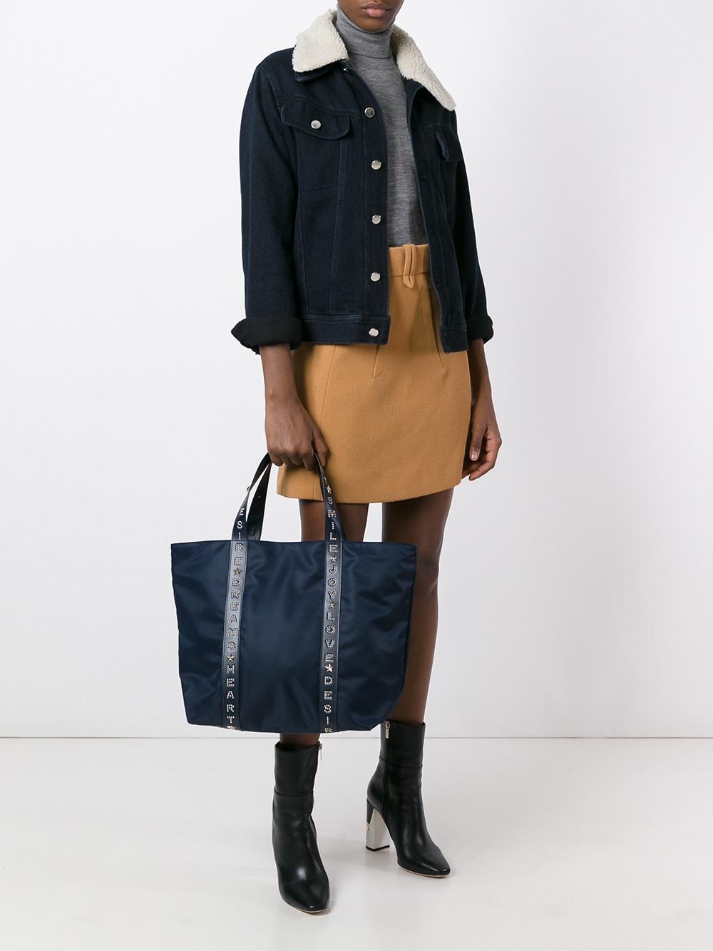 embossed leather strap tote bag