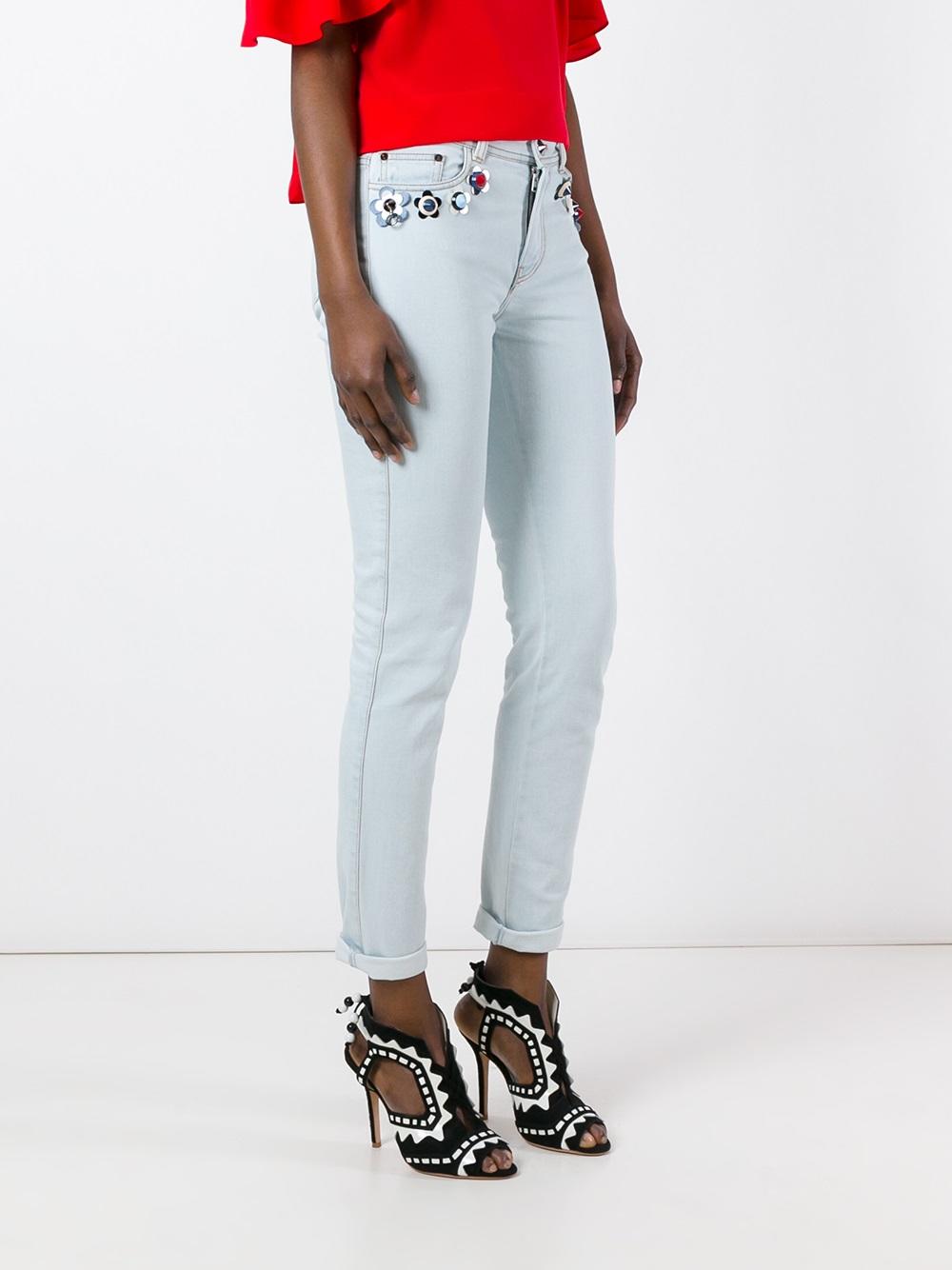 flower appliqué skinny jeans