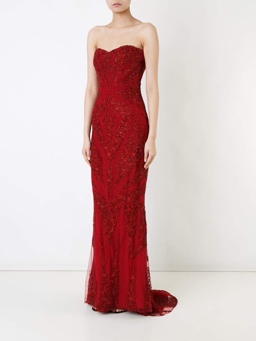 strapless embroidered gown