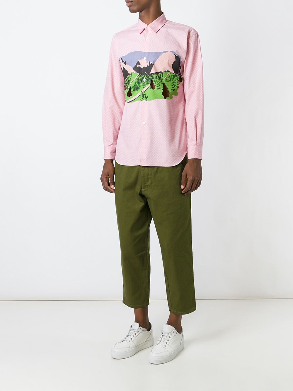 landscape print cut-out shirt