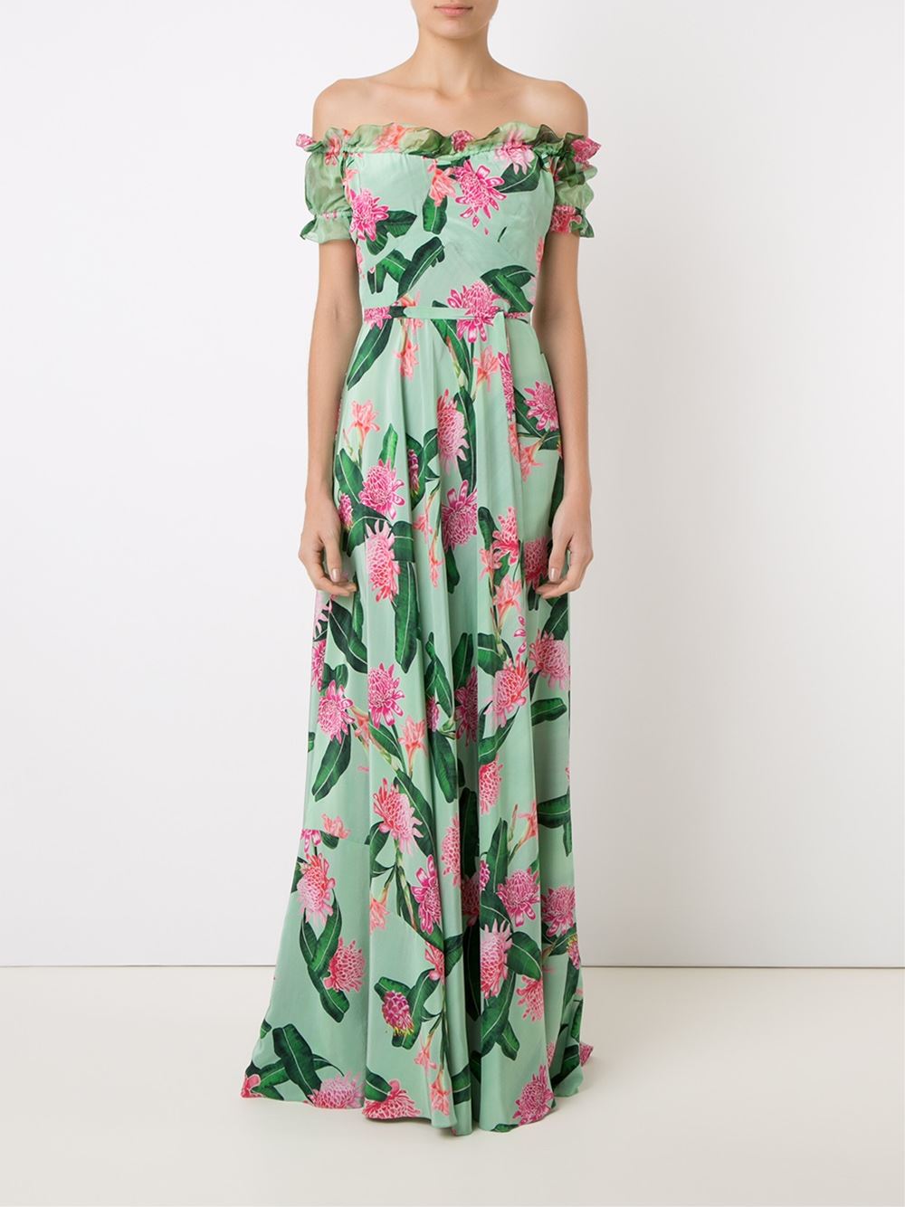 off-shoulder printed long dress