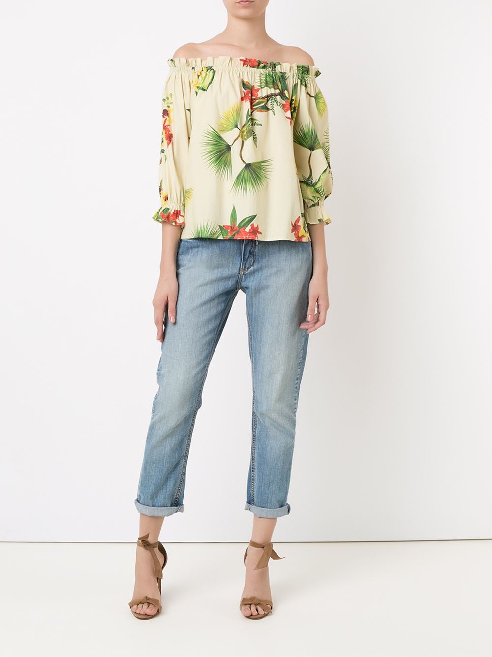 off shoulder floral tunic