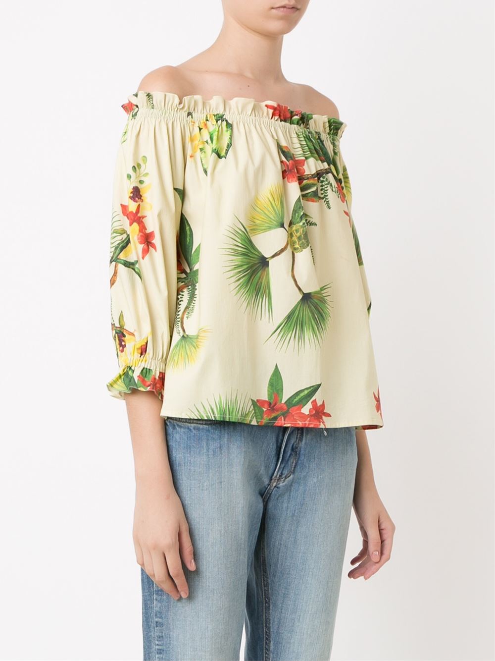 off shoulder floral tunic