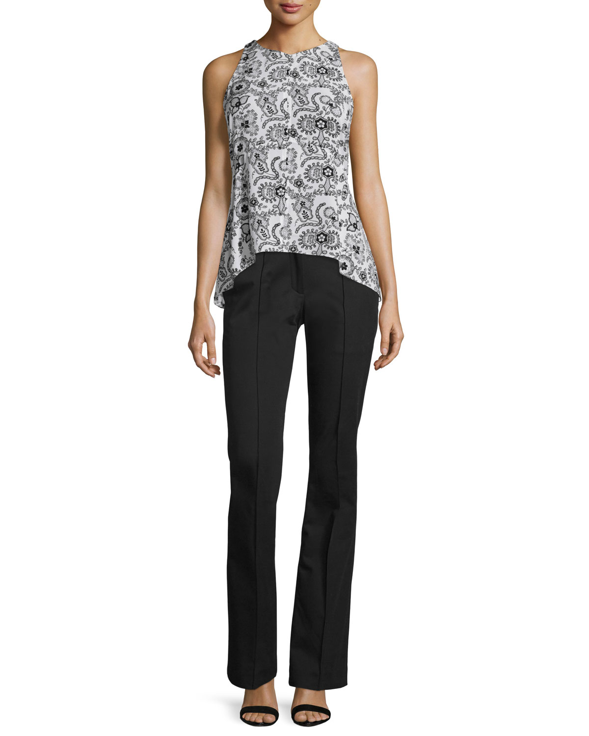 Stuart Sleeveless Henna Silk Top, Black/White