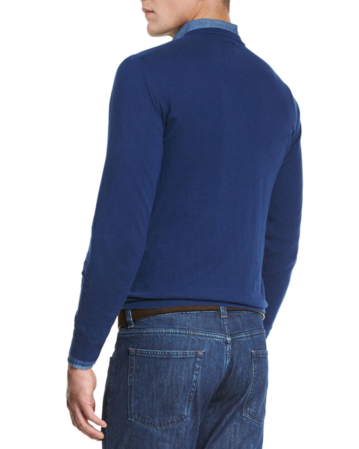 Cashmere V-Neck Sweater, Blue