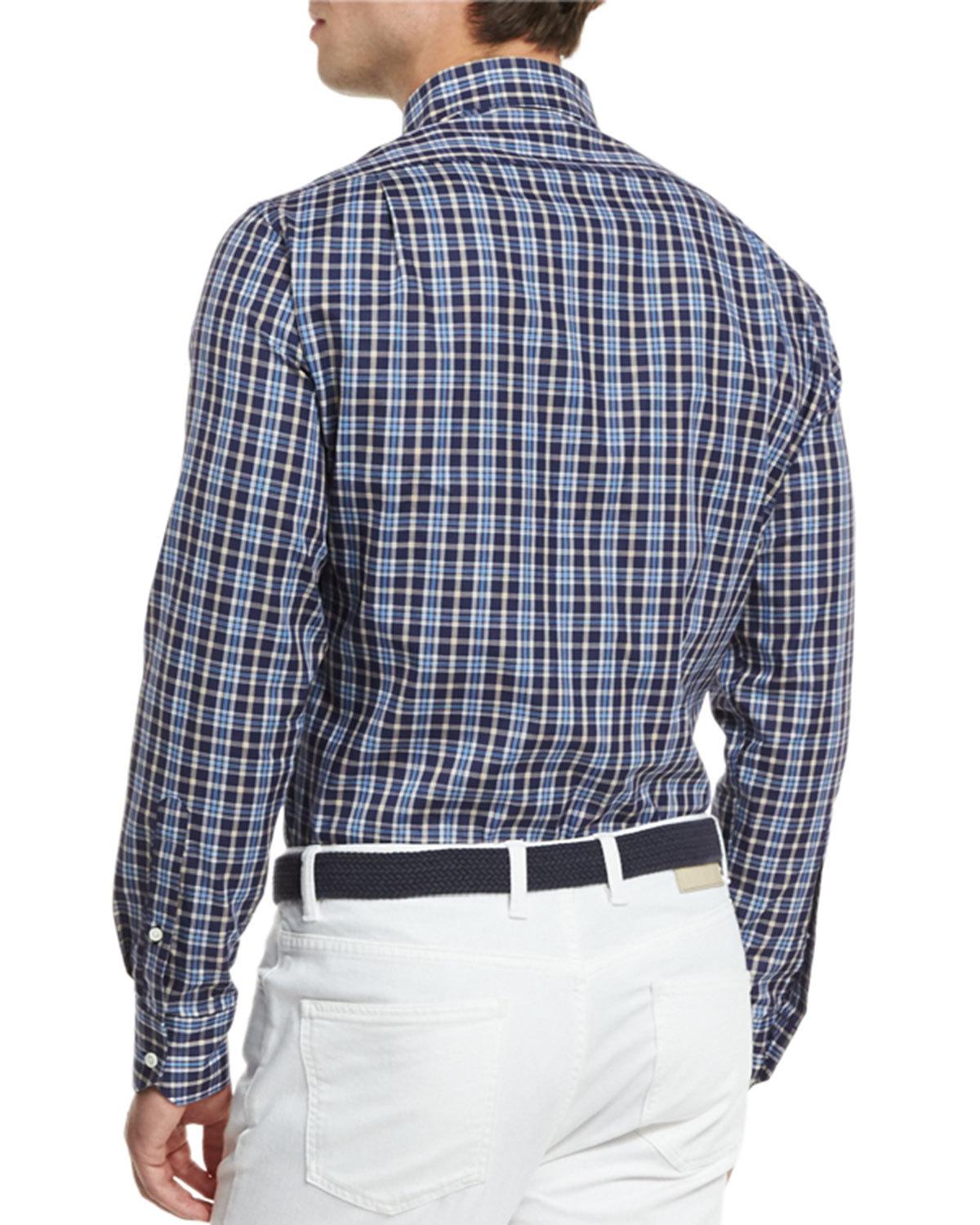 Newport Plaid Long-Sleeve Sport Shirt, Blue Plaid