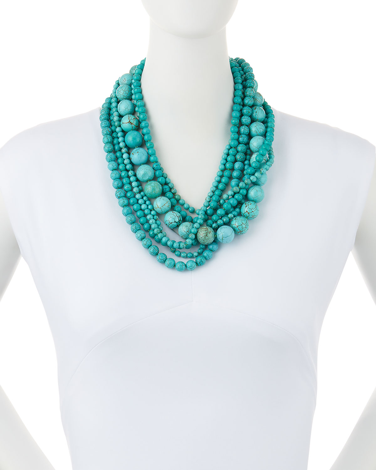 Stabilized-Turquoise Bead Multistrand Necklace, 18"L