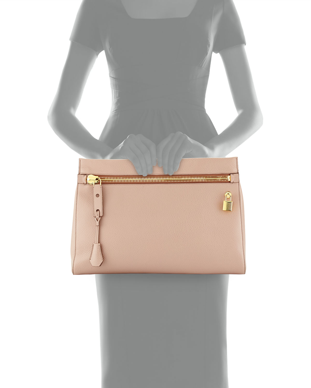 Alix Small Zip & Padlock Clutch Bag, Nude