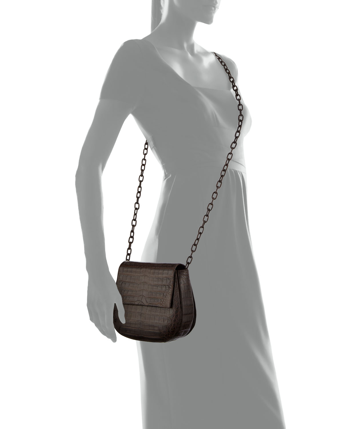 Crocodile Chain-Strap Saddle Bag