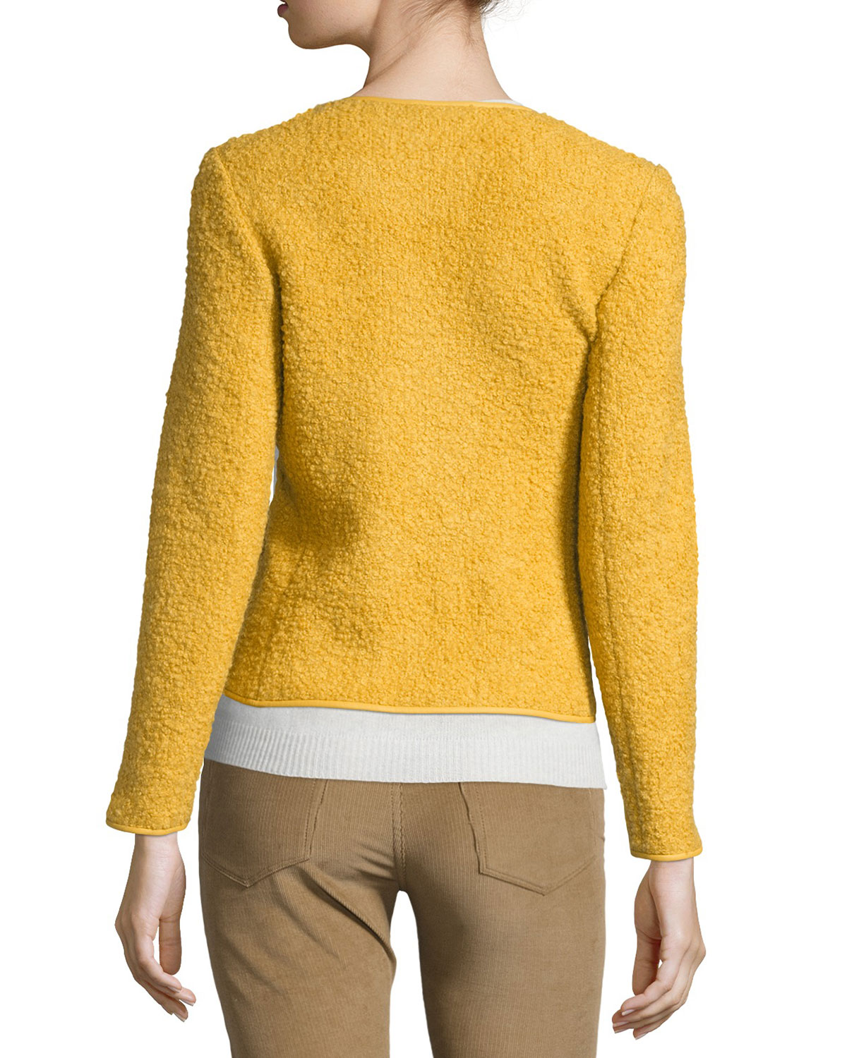 Liam Zip-Front Boucle Jacket, Lemon Creme