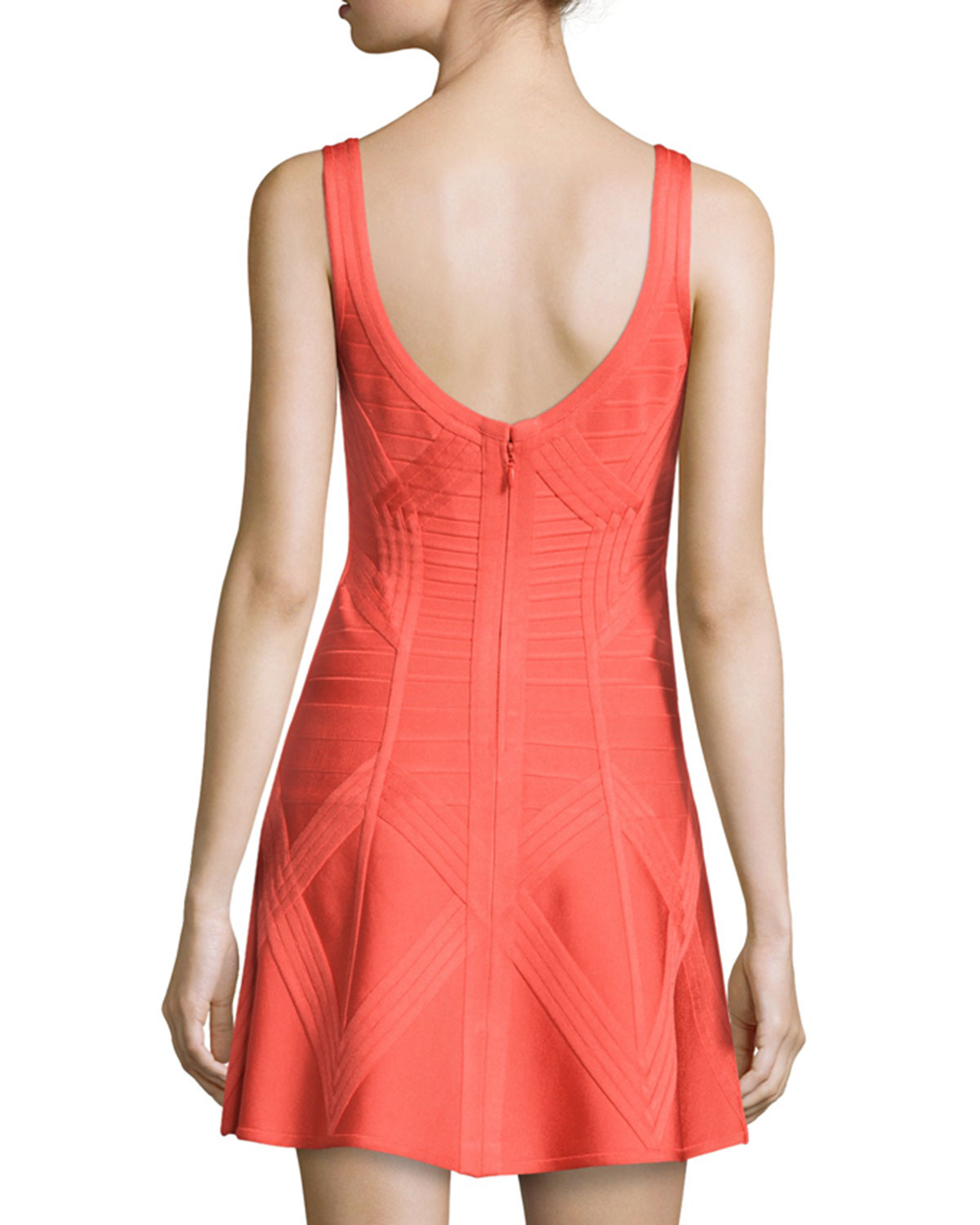 Sleeveless Bandage Fit-and-Flare Dress, Bright Carotene