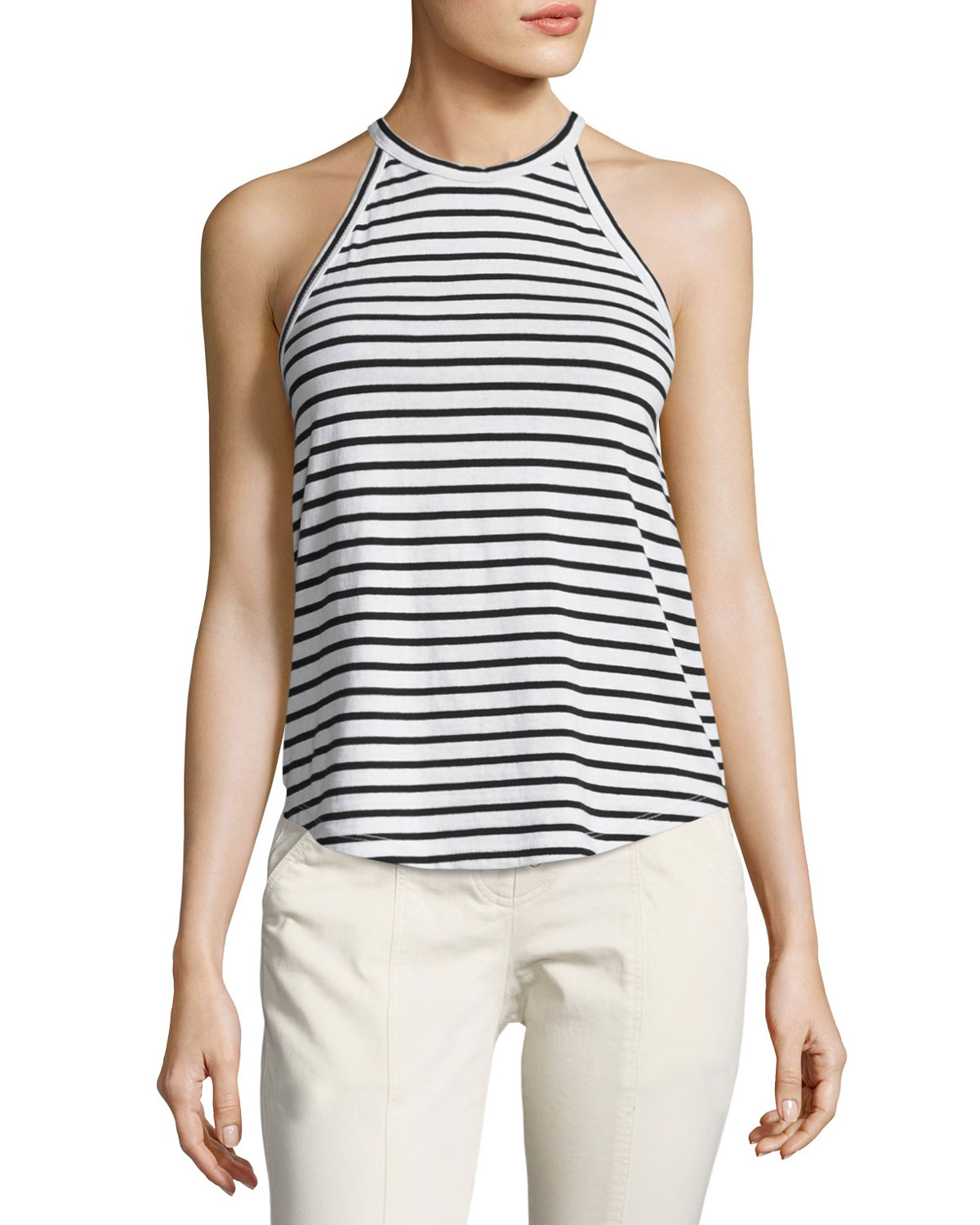 Brody Halter Striped Tee, Black  