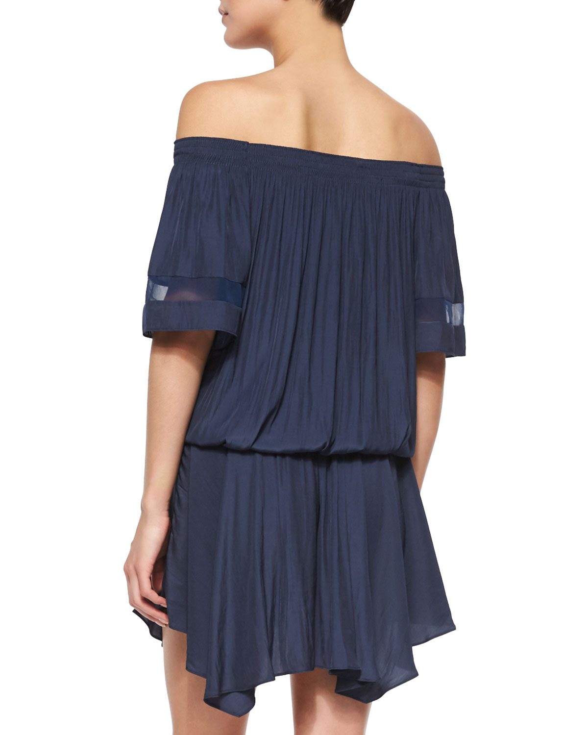 Jessa Plisse Off-the-Shoulder Dress, True Navy