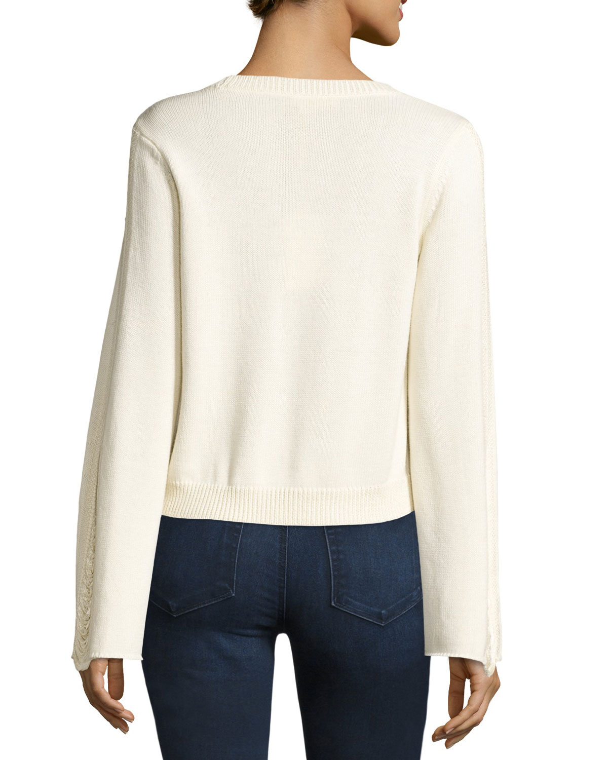 Misha Shredded-Trim Sweater, Ivory