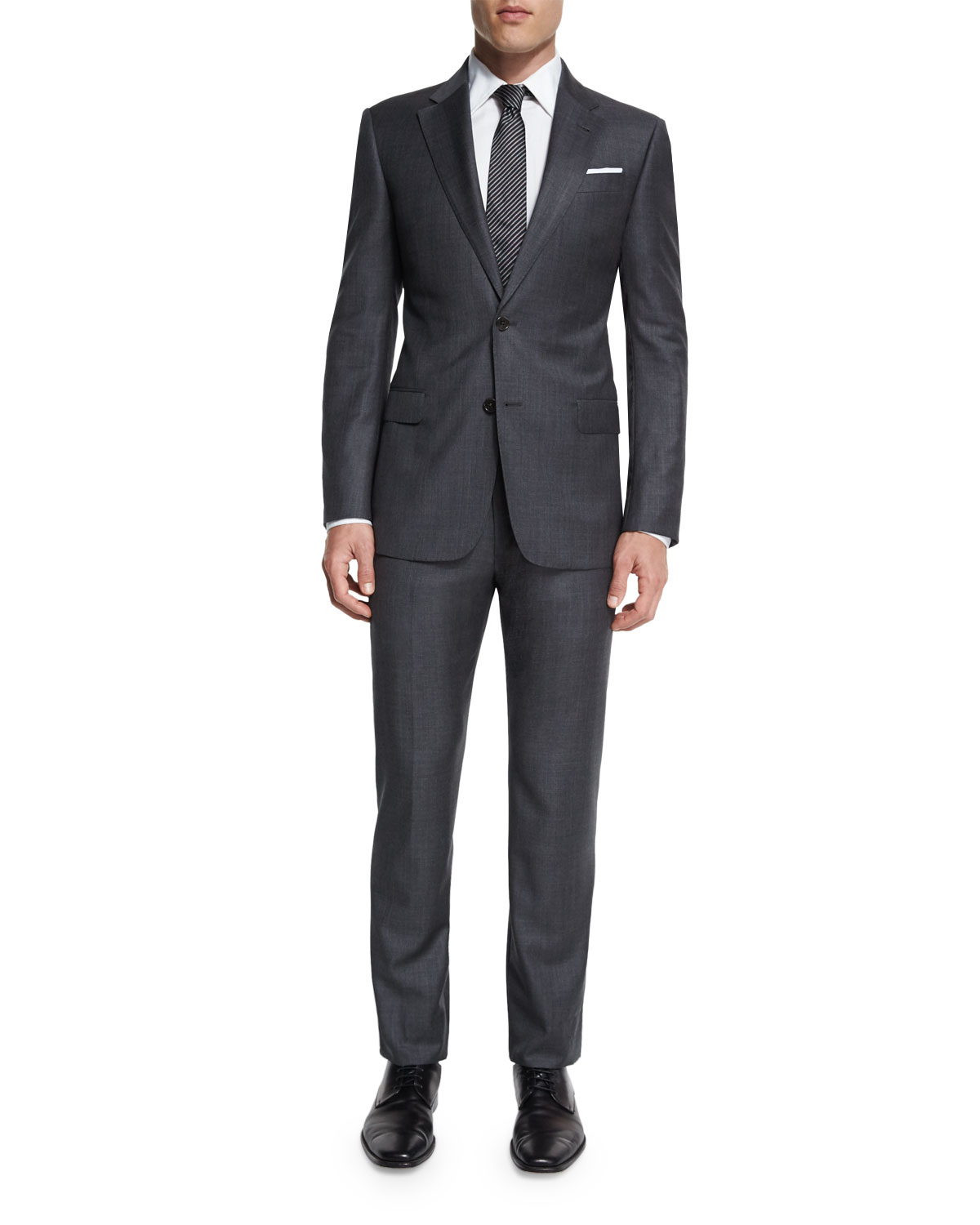 G-Line New Basic Sharkskin Two-Piece Wool Suit, Charcoal