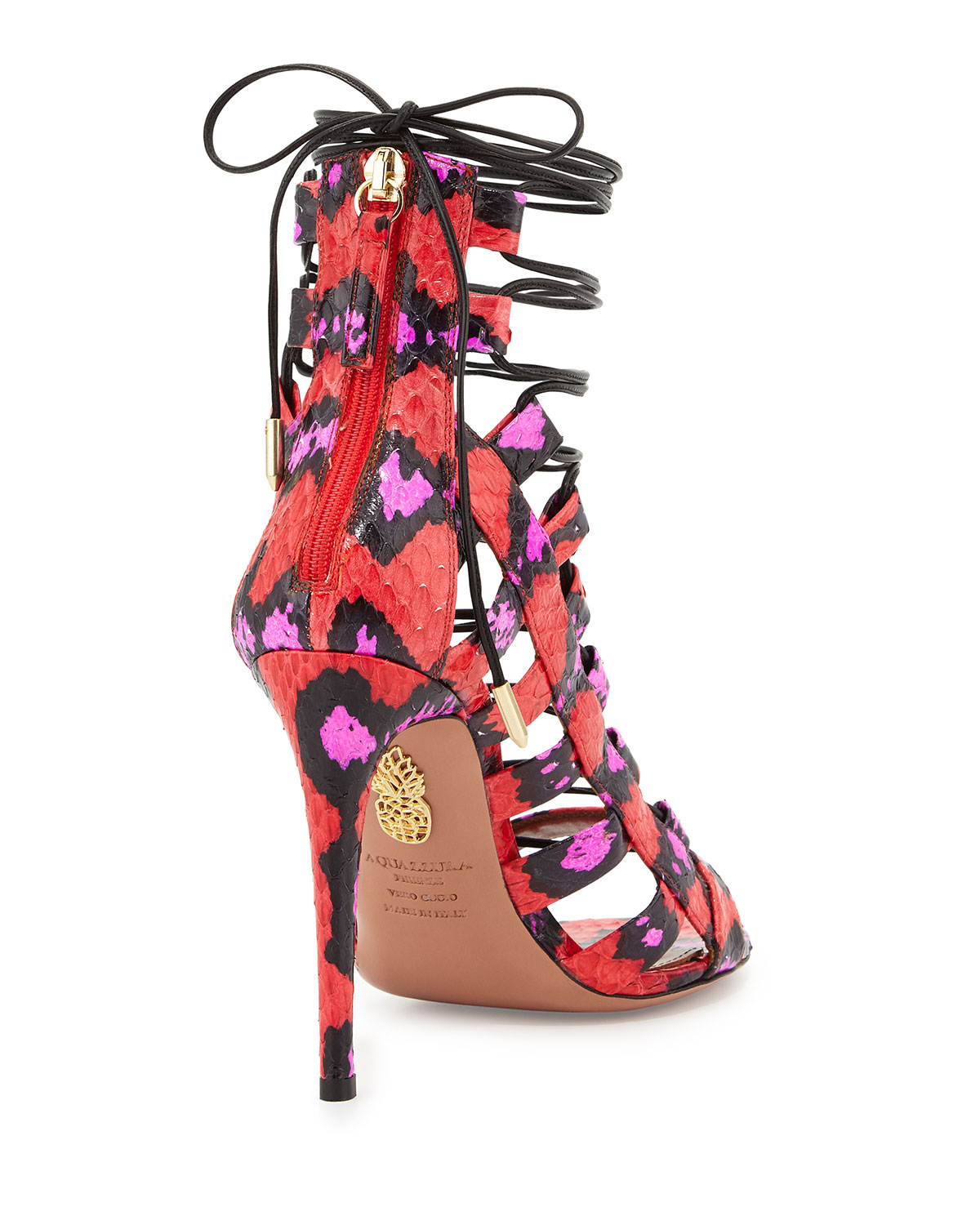 Amazon Strappy Snakeskin Sandal, Candy Lipstick