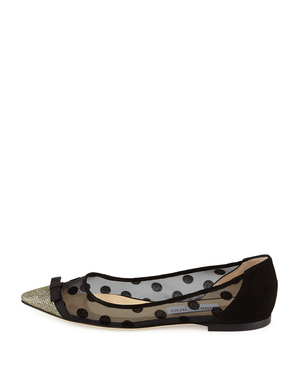Dorothy Polka-Dot Mesh Flat, Light Bronze/Black